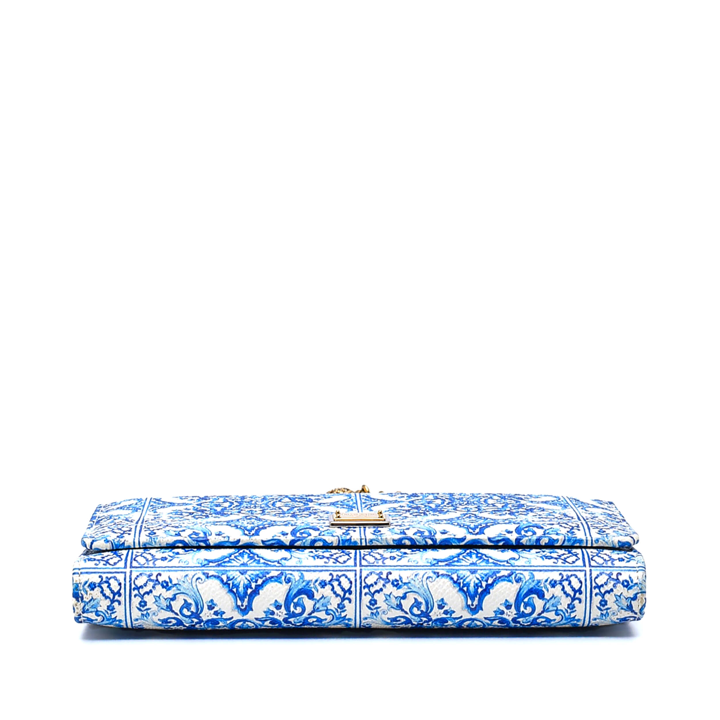 Dolce Gabbana - White&Blue Leather Majolica Printed Wallet On Chain Bag